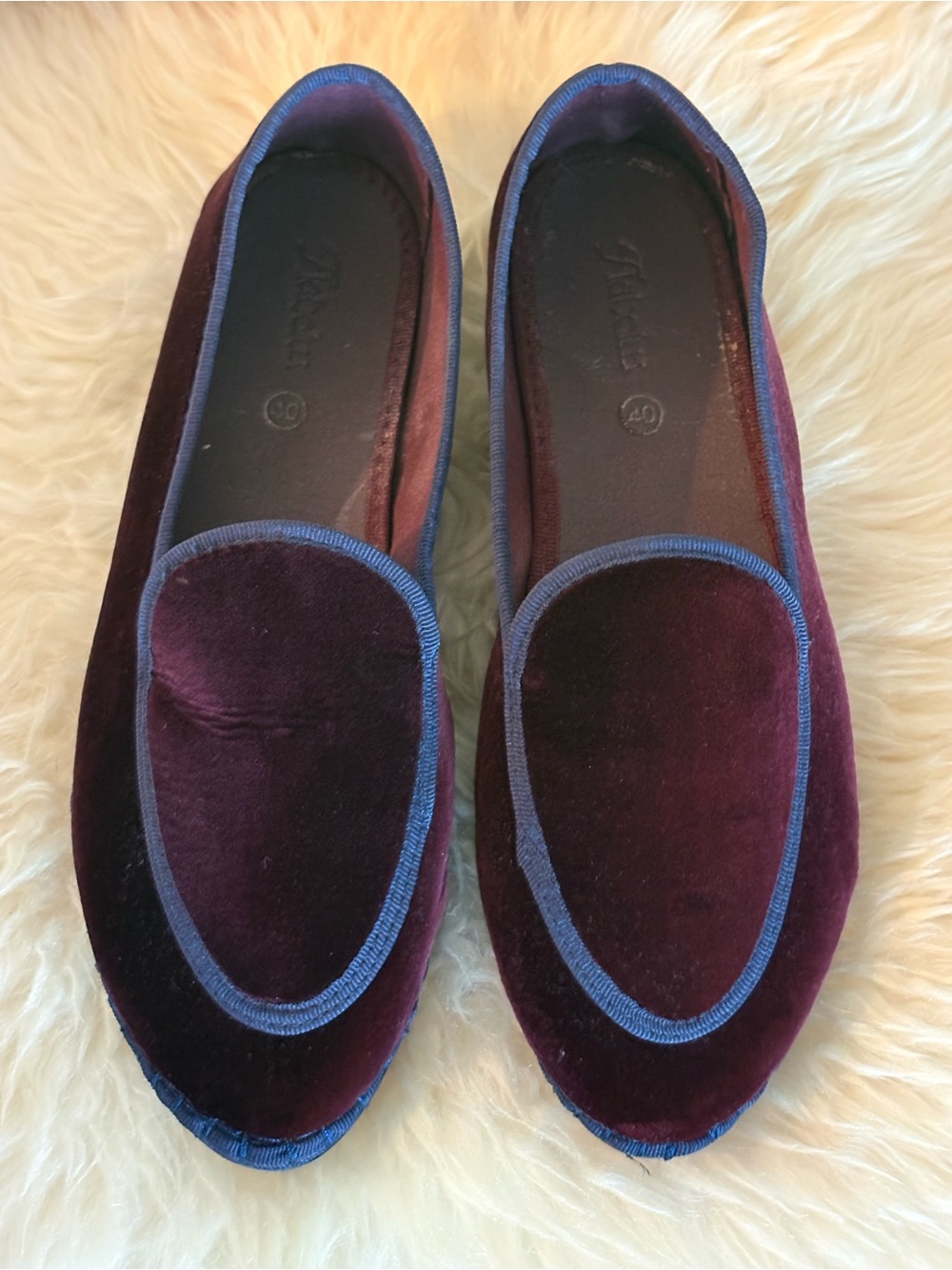 Flabelus Velvet Burgundy Loafers with Blue Trim